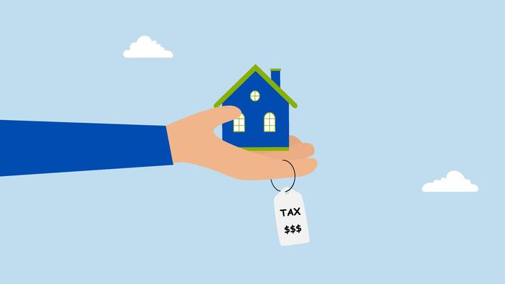 property-tax-4k-animation-of-businessman-hand-holding-a-house-with-price-tags-indicating-property-tax-to-be-paid-in-dollars-free-video